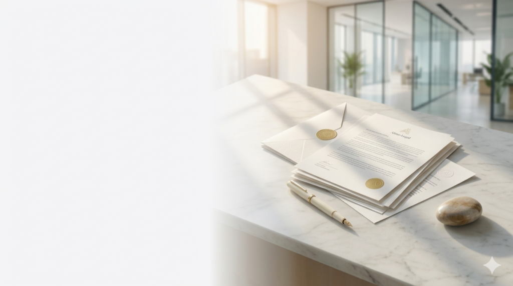 bureau juridique Alma-Legal avec documents officiels.